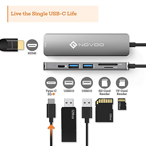 NOVOO USB C Hub con PD 100W Porta Carga, 4K HDMI, 2 USB 3.0, Lector de Tarjeta SD/TF, Adaptador para Macbook/MacBook Pro, Windows y Smartphones