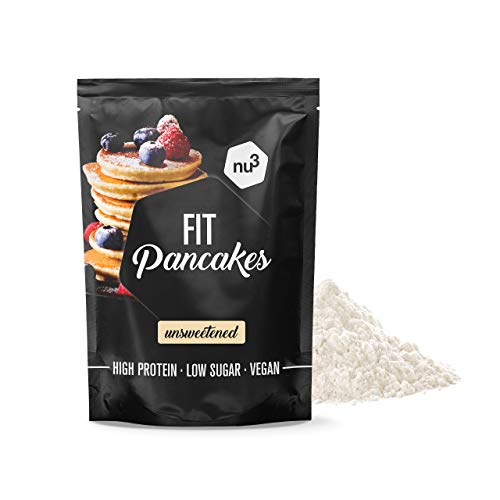 nu3 Fit Pancakes – Tortitas ricas en proteínas (28%) y bajas en grasa (7,3%) – 240g de mezcla para hornear 240g – Pancakes sin gluten a base de harina de almendras y arroz - Desayuno sano y rápido