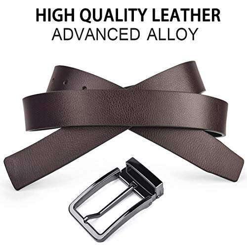 NUBILY Cinturon Hombre Cuero Negro Marrón Jeans Reversible Piel Cinturón para Hombres Clásico Negocios Casual Trabajo Traje Hebilla Cinturones 125CM