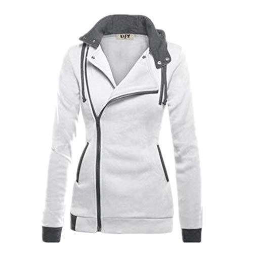 Nueva camiseta caliente para mujer con capucha de terciopelo a juego, cremallera diagonal y suéter grueso Blanco blanco XL