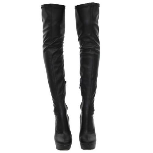 Nueva Sexy Ladies Negro sobre la Rodilla de caña Alta Plataforma del talón Botas (37, Sintética Piel Negro)