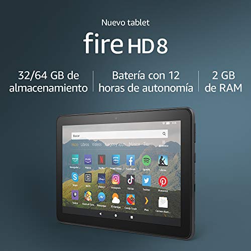 Nuevo tablet Fire HD 8, pantalla HD de 8 pulgadas, 32 GB, negro, con ofertas especiales