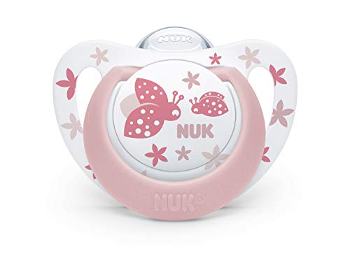 NUK 10177123 Genius Color - Chupete de silicona (forma adaptada a la mandíbula, 18-36 meses, 2 unidades), color rosa y gris