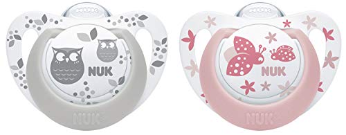 NUK 10177123 Genius Color - Chupete de silicona (forma adaptada a la mandíbula, 18-36 meses, 2 unidades), color rosa y gris