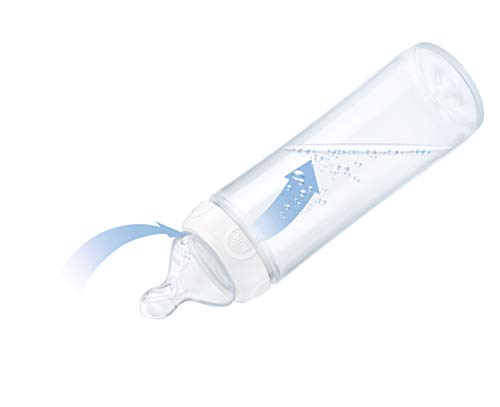 NUK 10216239 New Classic - Biberón (cuerpo de botella estrecho, 250 ml, chupete de silicona, para la mandíbula, 6-18 meses), diseño de avión, color azul