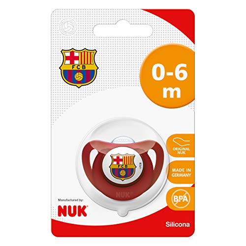 NUK Genius, Chupete del Barça para Bebé Recién Nacido de Silicona con Tetina Anatómica en Forma de Pezón Materno. Producto Oficial. Color Rojo. 0 a 6 Meses.