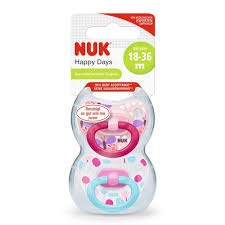 NUK"HAPPY DAYS" - 2x Anatomical Silikone Pacifier Soothers Dum PINK BLUE BALLONS (18-36m)