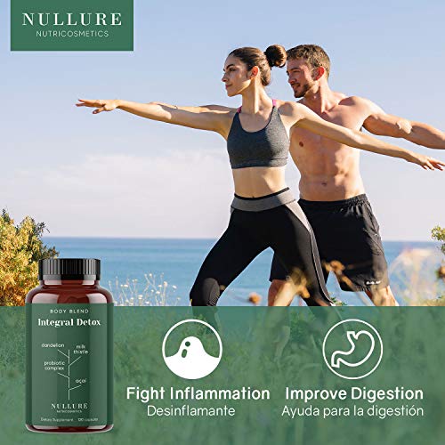 Nullure Body Detox Triple Acción - Fórmula Natural limpiar hígado y mejorar salud intestinal - Diente de León + Cardo Mariano + Cúrcuma y jengibre + Achicoria + Complejo probiótico + Hinojo