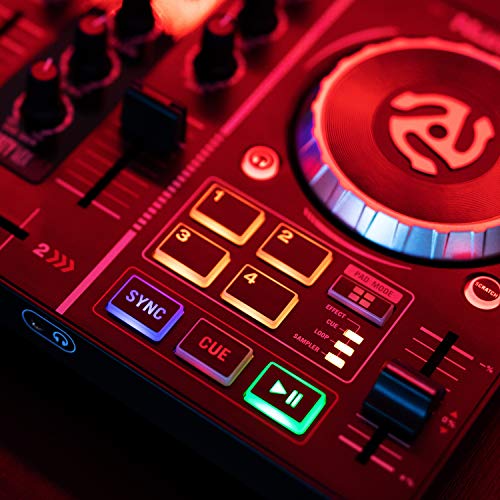 Numark Party Mix - Controlador de DJ plug-and-play de 2 canales para Serato DJ Lite con interfaz de audio incorporada, controles de pad, crossfader, jogwheels y pantalla