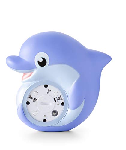 Nuvita 1006 Termometro Baño Bebe - Termometro Digital Habitacion y Agua con Alarma LED Rojo Caliente | Azul Frío - Juguetes Bañera Certificado EN71 - Marca Europea - Delfín Azul