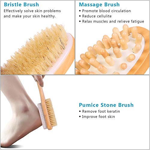 Nvetls Cepillos de Cuerpo Cepillo para Espalda Mango Largo con Cepillo de Masaje Corporal y Piedra Pómez Pie (3Pcs)