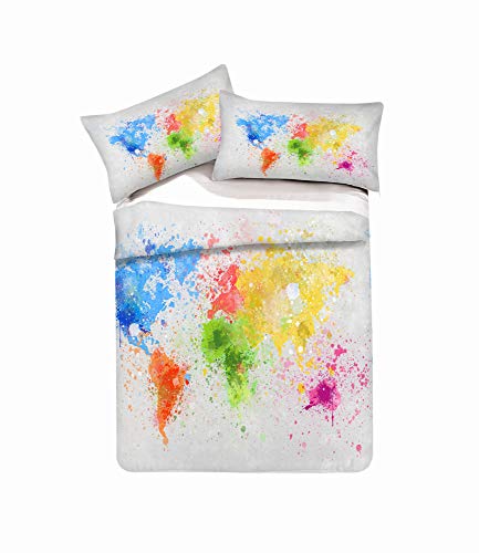 NYLIN Funda Nórdica Mapa del Mundo De Montaña Juego De Ropa De Cama Retro Ojo Colcha 2/3/4PCS Fundas De Edredón Nórdico/Almohada/Sábanas,para Cama 90/135/150/180 (140×210cm-Cama 80/90-3PCS,05)