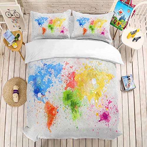 NYLIN Funda Nórdica Mapa del Mundo De Montaña Juego De Ropa De Cama Retro Ojo Colcha 2/3/4PCS Fundas De Edredón Nórdico/Almohada/Sábanas,para Cama 90/135/150/180 (140×210cm-Cama 80/90-3PCS,05)