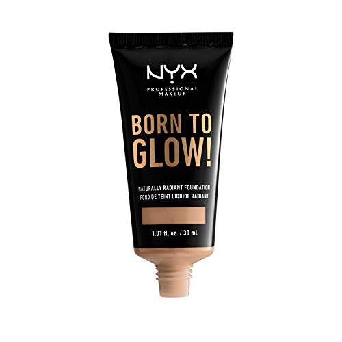NYX Professional Makeup Base de Maquillaje Born to Glow Radiant Foundation, Acabado Radiante, Cobertura Media Modulable, Fórmula Vegana, Tono: Medium Olive