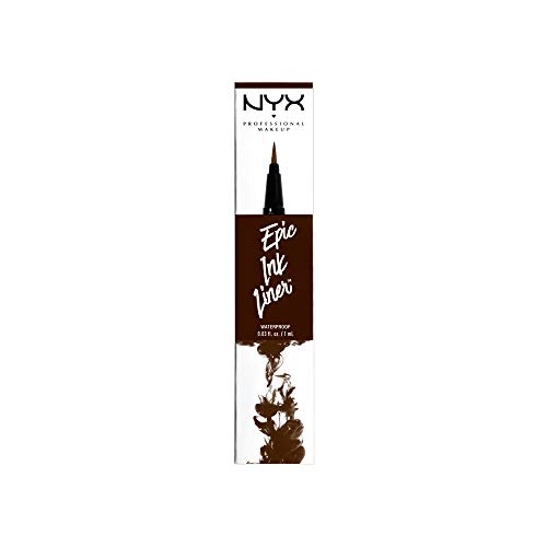 NYX Professional Makeup Delineador de ojos Epic Ink Liner, Punta de pincel, Resistente al agua, Fórmula vegana, Marrón