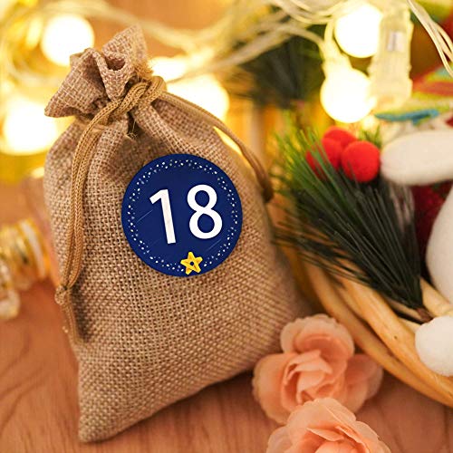 O-Kinee Calendario Adviento Navidad, 24 Bolsas Calendario de Yute con Adhesivos, DIY Bolsa para Regalo Navidad, Cuenta Atrás para Navidad Decoración de Casa de 24 días, Adornos (Azul)