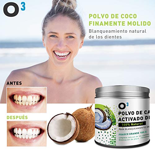 O³ Carbon Activo Dientes FRASCO GRANDE 100g - Blanqueador Dental Carbon Activado - Blanqueador Dental De Carbón Activo - Blanqueamiento Dental Profesional Carbon Activado – Suministro De Largo Tiempo