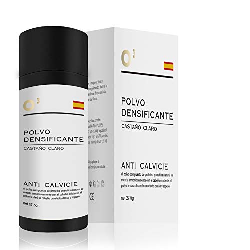 O³ Fibras Capilares Castaño Claro 27,5 G Neto - Keratin Fibers Castaño Claro 100% Natural Para Disimular Calvicie y Aumentar el Volumen | Maquillaje Capilar Para Hombres y Mujeres