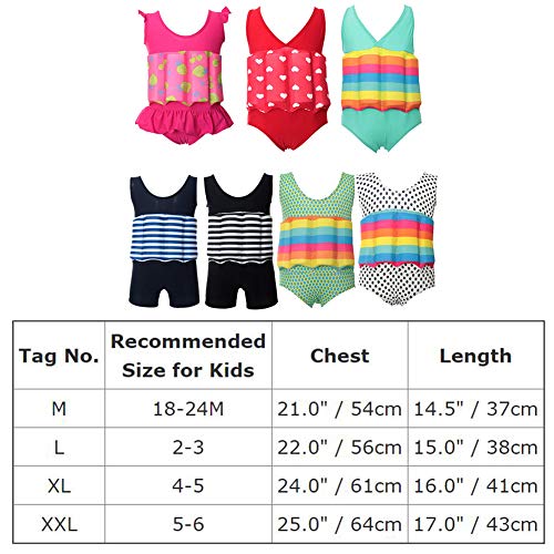 OBEEII Niños Traje de Baño Flotante Bañadores Flotador Ajustable Desmontable-Bebé Flotador Bañado Ropa de Natación Flotante Traje de Baño de Una Pieza Chaleco para Niñas 4-5 Años