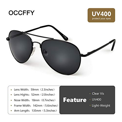 Occffy Gafas de sol Para Hombres y Mujeres con Marco Metal UV400 Protección Oc7802 (OC7802 marco negro con lente negro)
