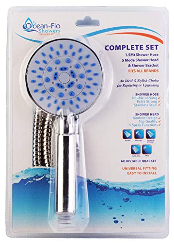 Ocean-Flo SCS-3002 - Alcachofa de ducha y manguera de 1,5 m, acero inoxidable, acabado cromado plateado