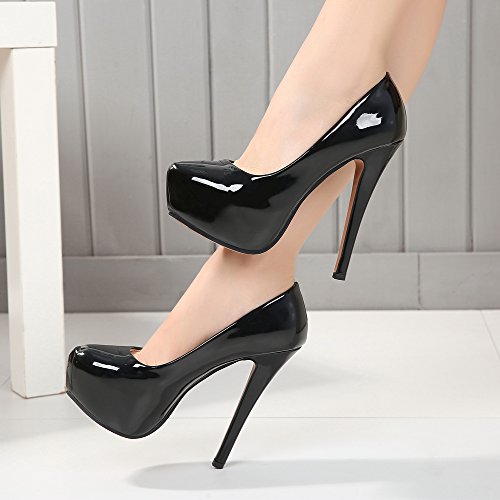 OCHENTA - Zapatos de tacón alto de punta redonda con plataforma oculta para mujer., color Negro, talla 38 EU