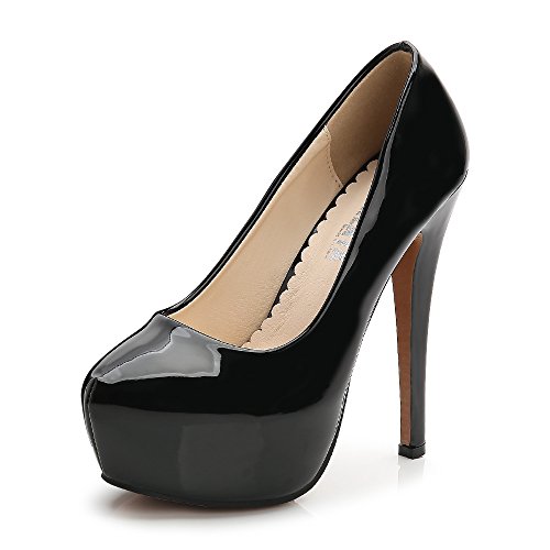 OCHENTA - Zapatos de tacón alto de punta redonda con plataforma oculta para mujer., color Negro, talla 38 EU