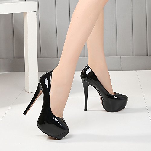 OCHENTA - Zapatos de tacón alto de punta redonda con plataforma oculta para mujer., color Negro, talla 38 EU