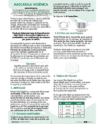 OCHO Mascarilla higiénica, certificada y reutilizable, con 10 filtros de un solo uso. Linea Colours. Talla L/XL