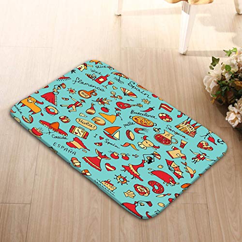 Odelia Palmer Tapetes para Puerta Piso Baño Entrada Alfombra Tapete Decoración de baño Interior Tapetes de Puerta 23.6 W X 15.7 W Pulgadas España Patrón sin Costuras Su diseño Color más bajo