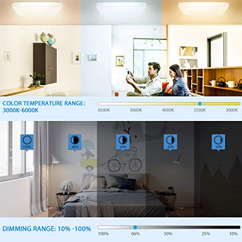 Oeegoo Lámpara de Techo Regulable, LED Plafón 24W 1680LM para Dormitorio Cocina Sala de Estar Comedor Balcón Pasillo RA>80 (Color de Luz Regulable 3000K a 6000K, Brillo Ajustable 10% a 100%)