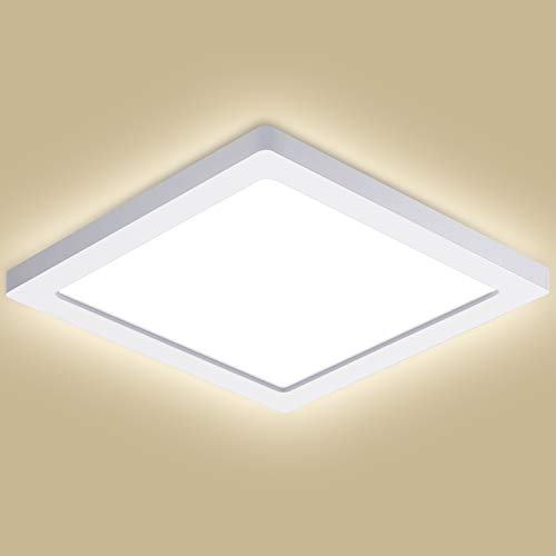 Oeegoo LED Lámpara de techo, 18W 1530LM Plafón de Techo Cuadrado, Ultrafino 1.3cm, para Cocina, Dormitorio, Sala de estar, Comedor Blanco Natural 4000K, 21 * 21cm