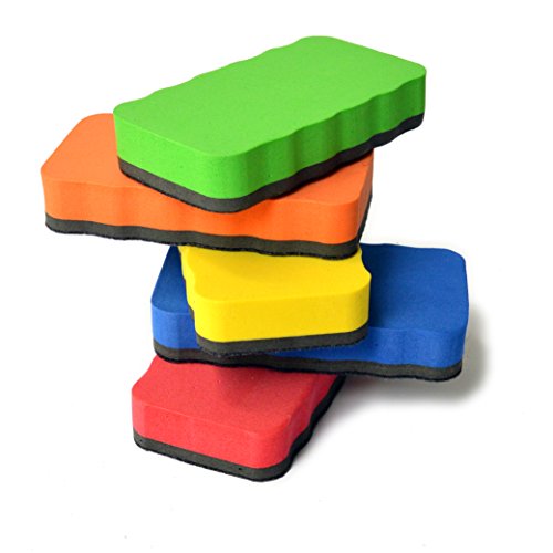 OfficeTree 5 Borrador Pizarra Blanca Magnetico - 5 Colores Borrador Magnetico Pizarra - Elimina Restos de Escrituras y Dibujos en Pizarra Blanca Papelógrafo