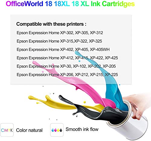 OfficeWorld 18XL Alta Capacidad Cartuchos de Tinta Compatible para 18 XL con Expression Home XP-225 XP-215 XP-205 XP-322 XP-312 XP-405 XP-412 XP-422 XP-425 XP-302 XP-305 XP-315,12 Paquete