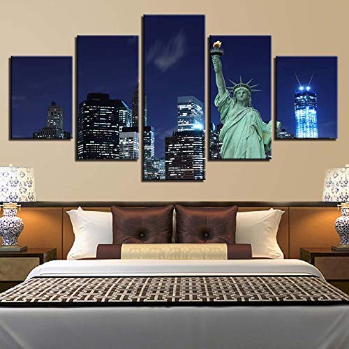Ofi920 Frameless Modular Picture HD Print Home Decoration Statue Freedom 5 Pieces Canvas Painting Architecture Landscape Wall Art Artwork Poster