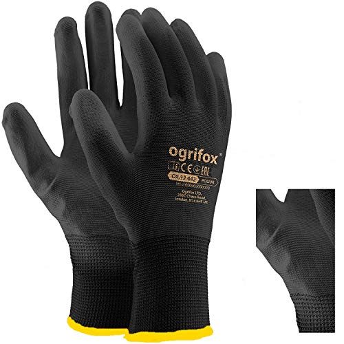 Ogrifox OX-Poliur_Bb10 - Guantes de protección Ox.12.442 Poliur, color negro (10 tamaños, 12 unidades)