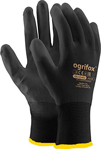 Ogrifox OX-Poliur_Bb10 - Guantes de protección Ox.12.442 Poliur, color negro (10 tamaños, 12 unidades)