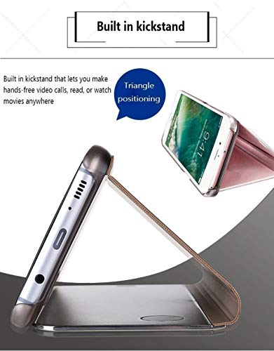 Oihxse Espejo Funda Compatible con Huawei P8 Lite 2017/P9 Lite 2017/Honor 8 Lite Carcasa Ultra Slim Mirror Flip Translúcido View Tipo Libro Tapa Standing 360°Protectora Cover (Oro Rosa)