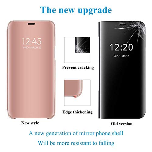 Oihxse Espejo Funda Compatible con Huawei P8 Lite 2017/P9 Lite 2017/Honor 8 Lite Carcasa Ultra Slim Mirror Flip Translúcido View Tipo Libro Tapa Standing 360°Protectora Cover (Oro Rosa)