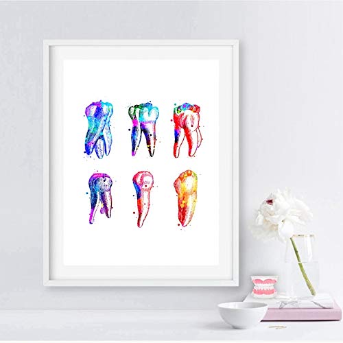 oioiu Anatomía de los Dientes Pintura de la Acuarela Cartel Ángel Dental Arte médico Lienzo Pintura Dentista Clínica Oficina Arte de la Pared Decoración de la Imagen