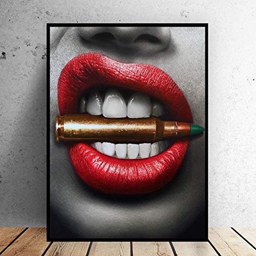 oioiu Idea Creativa Labios Rojos Sangre de Bala con Dinero Cita Póster Impresión Arte de la Pared Pintura de la Lona Imagen Sala de Estar Dormitorio Estudio Bar Decoración para el hogar Cuadros
