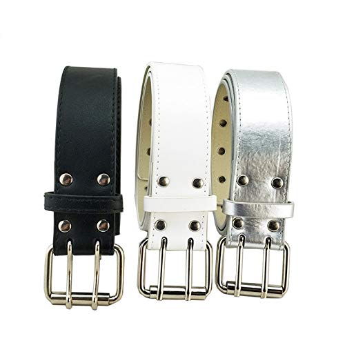 Ojal De Doble Ojal Pu Punky De Cuero De La Correa Unisex De La Correa De Cintura Hueco Remaches Cinturón De Doble Diente Hebilla Del Cinturón Para Mujeres De Los Hombres (negro)