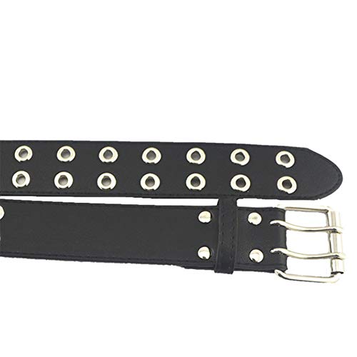 Ojal De Doble Ojal Pu Punky De Cuero De La Correa Unisex De La Correa De Cintura Hueco Remaches Cinturón De Doble Diente Hebilla Del Cinturón Para Mujeres De Los Hombres (negro)