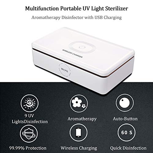 okcsc - Caja de esterilizador de teléfono móvil con función de aromaterapia de carga USB, limpiador UV para teléfono y todos los pequeños accesorios