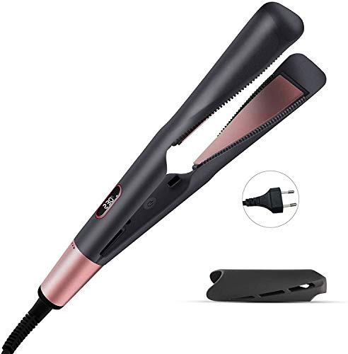 Olaney Plancha de Pelo Profesional, Alisador y Rizador 2 en 1, Curl & Straight, Multifunción Temperatura Ajustable 100°C-230°C Pantalla LCD, para Todo Tipo de Cabellos, Cerámica, Viaje