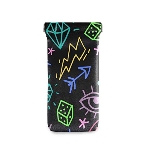 Old School Tattoos Gafas de Sol Estuche Anteojos Moneda Teléfono Maquillaje Bolsa PU Cuero Portátil Suave Delgado Gafas Soporte Microfibra Gafas Bolsa de Almacenamiento para Mujeres Hombres