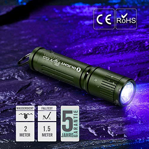 OLIGHT I3UV Linterna 395 nm luz negra llavero LED ultra violeta, detector de orina para manchas secas de sus perros, gatos y roedores en alfombras, muebles, resistente al agua