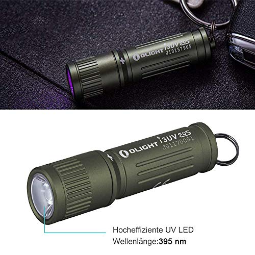 OLIGHT I3UV Linterna 395 nm luz negra llavero LED ultra violeta, detector de orina para manchas secas de sus perros, gatos y roedores en alfombras, muebles, resistente al agua