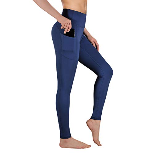 Ollrynns Leggins Deportivos Mujer Cintura Alta Pantalones Deportivos Mallas Leggings con Bolsillos para Running Training Fitness CA166 (Azul profundo, Medium)