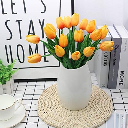 Olrla 30 Piezas de Flores Artificiales Tulipanes Tacto Verdadero, Falso Realista Orange Tulip, del Partido del jardín de la decoración Floral (Naranja)